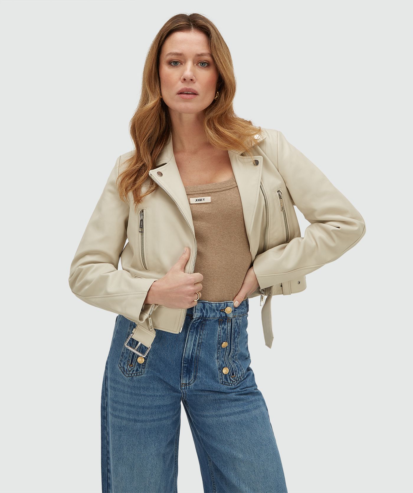 LUA regular fit jacket van leer - light ecru