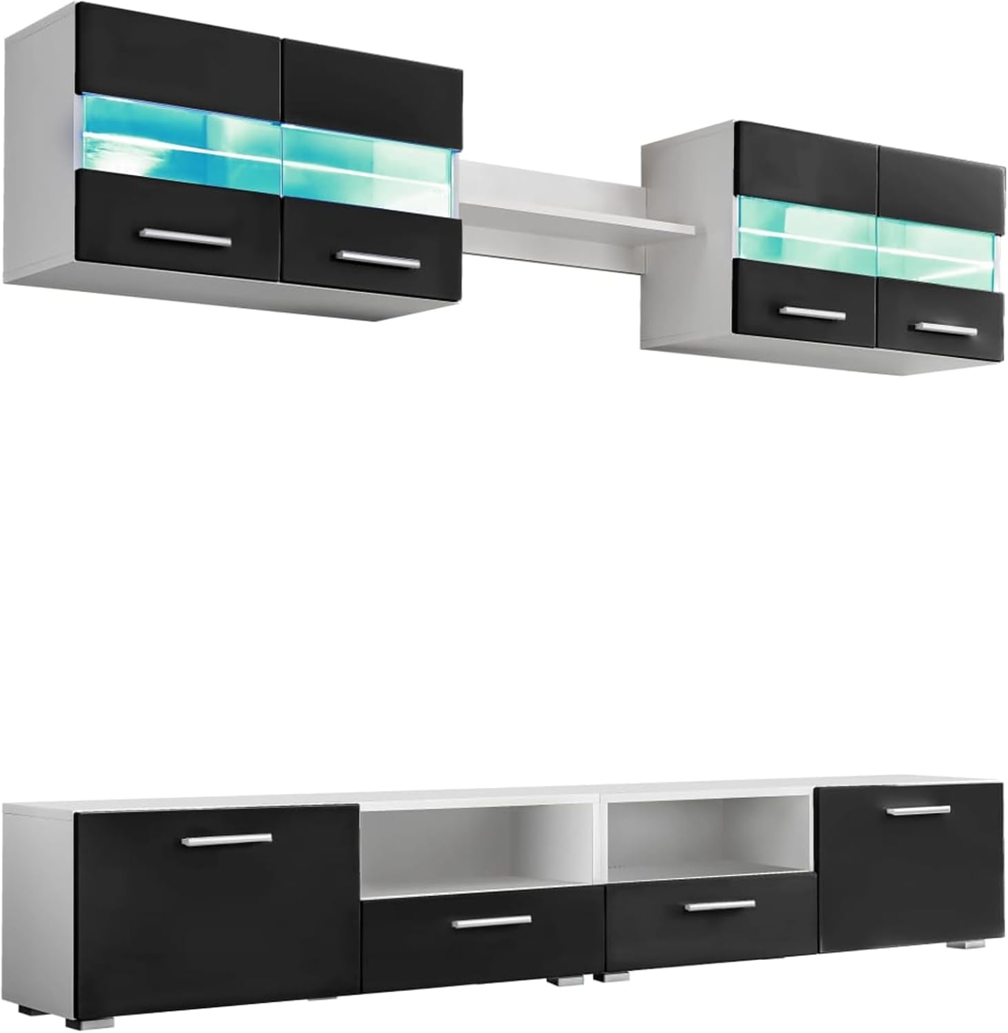 Gecheer TV-Wohnwand-Set 5-TLG. LED-Leuchten Hochglanz-Schwarz, Fernsehschrank Fernsehtisch Wohnwand Set für Wohnzimmer Home-Cinema Gamerzimmer246028