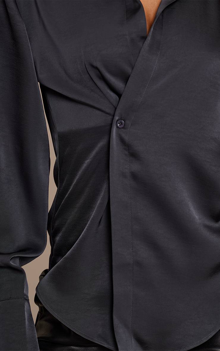 Charbon Chemise Satinée À Boutonnage Asymétrique
