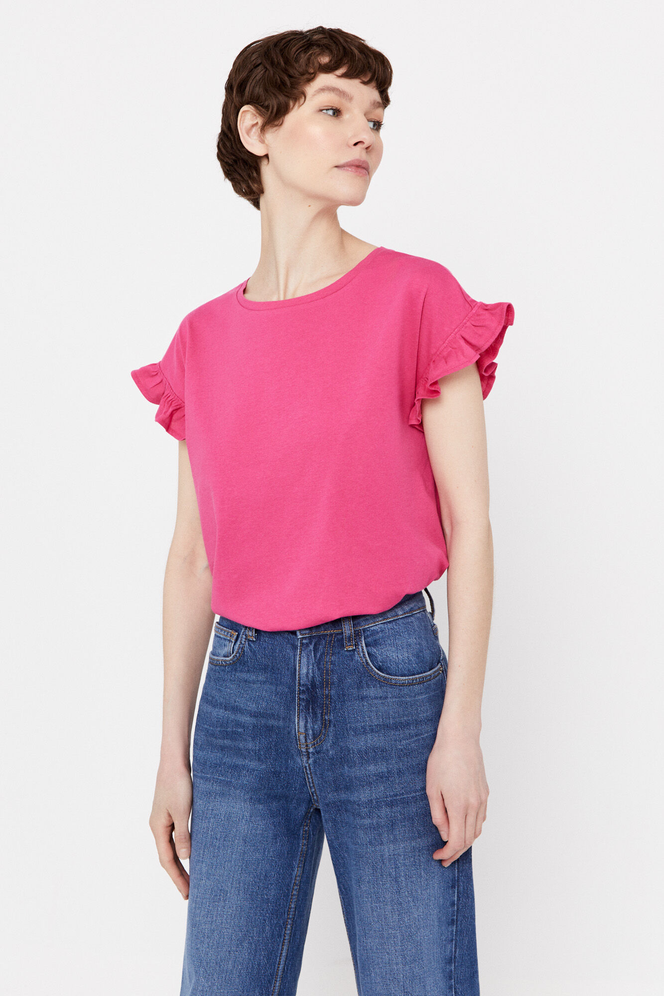 Camiseta com babados - Fúcsia