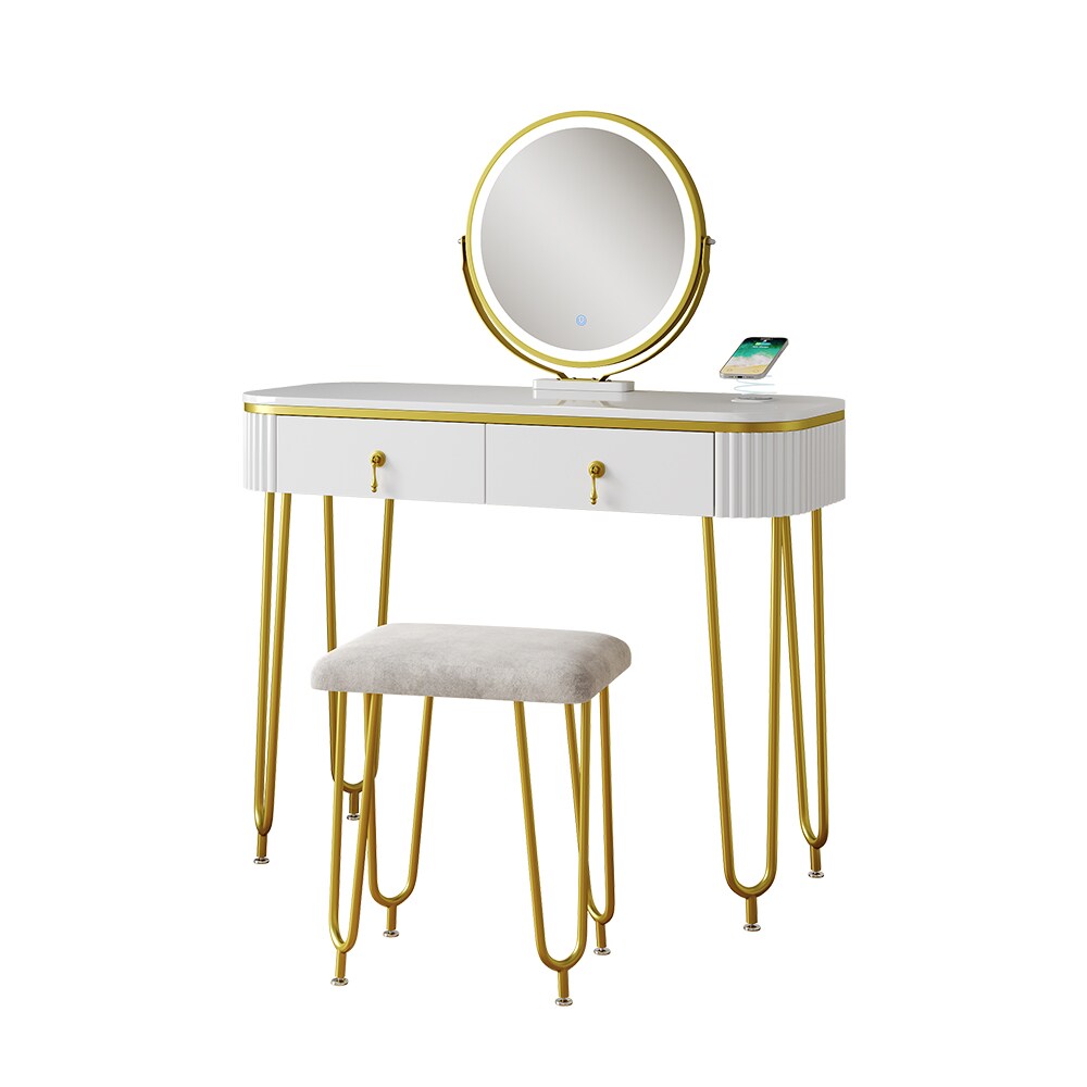 Vicco Schminktisch Grace Weiß 100 cm LED-Spiegel QI-Ladestation Hocker