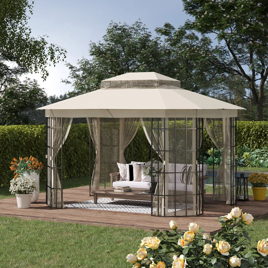 Outsunny Pavillon mit Doppeldach beige