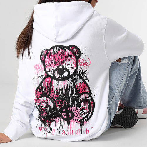 Sweat Capuche Femme Art Series Dripping Pink Blanc