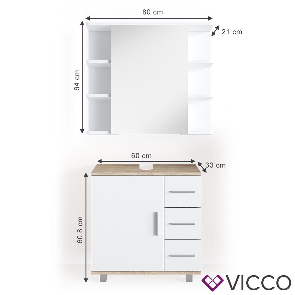 VICCO Badmöbel Set ILIAS Weiß Eiche Bad Spiegel Kommode Unterschrank Badschrank