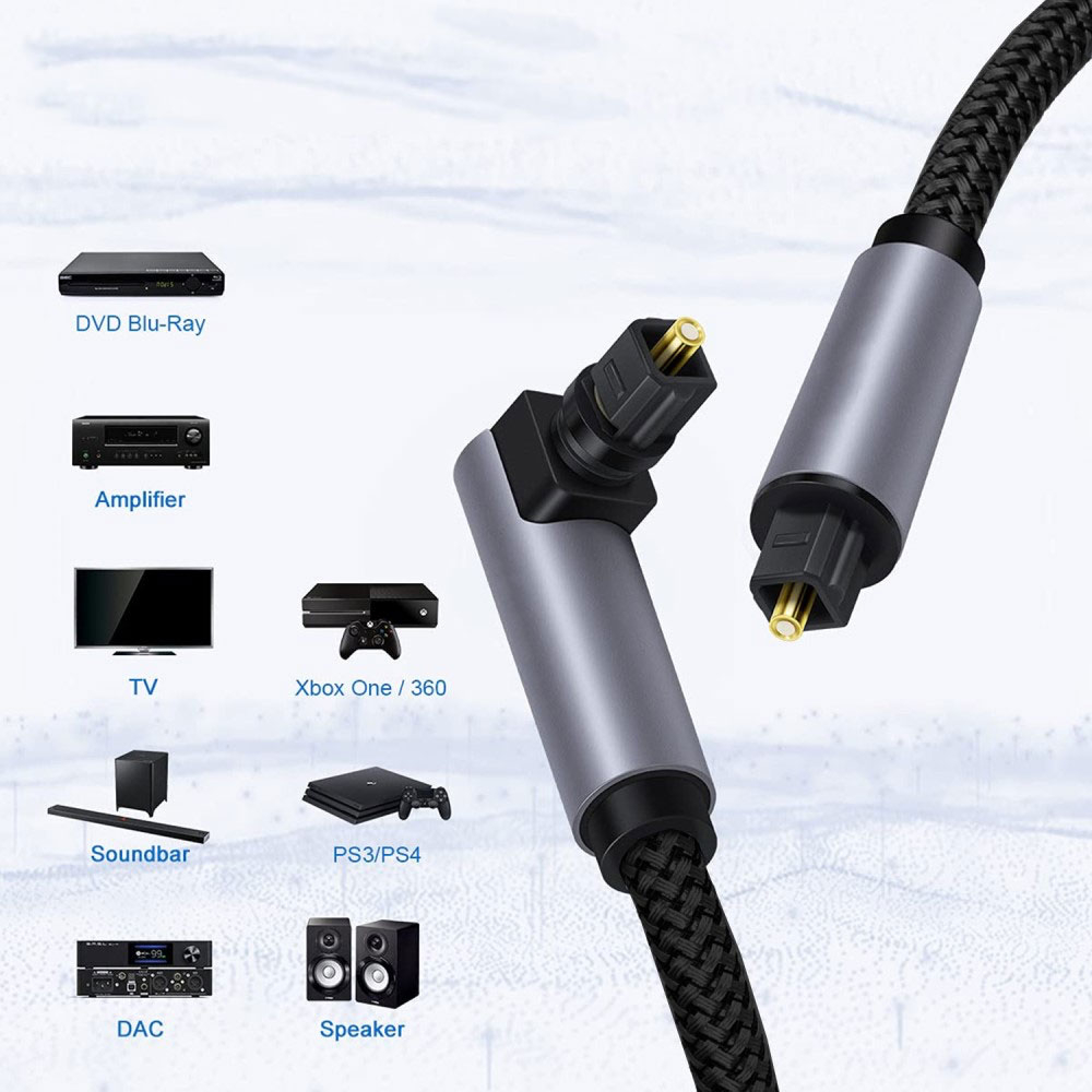 (1m) Optisches Digital Toslink Nylon Kabel SPDIF für Audiodaten 90 Grad Winkel - Schwarz