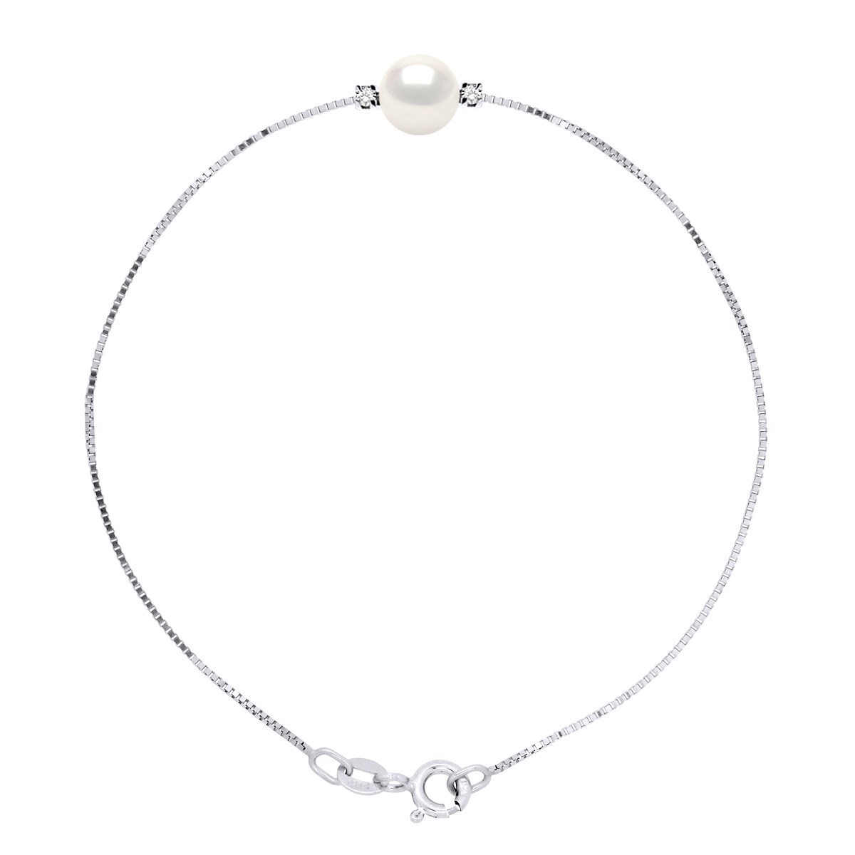 Bracelet Diamant Naturel 0,060 Cts Perle d'Eau Douce Ronde 9-10 mm Argent 925