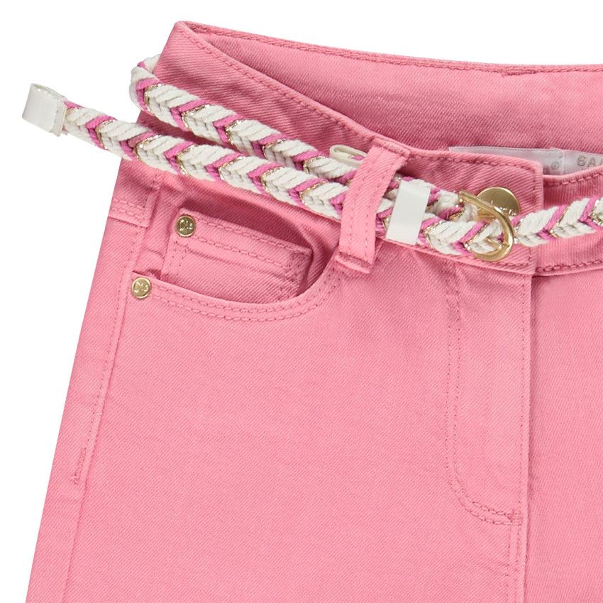 Pantalon large uni en denim avec ceinture tressée pour fille - Multicolore