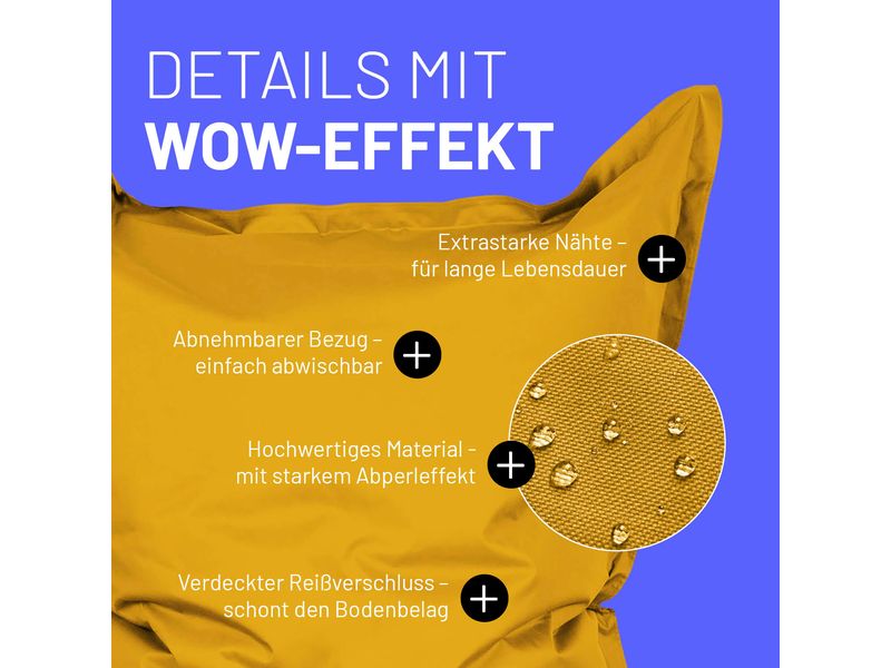 Lumaland Sitzsack Classic XXL 380 L, Senfgelb Sitzsack für innen und aussen