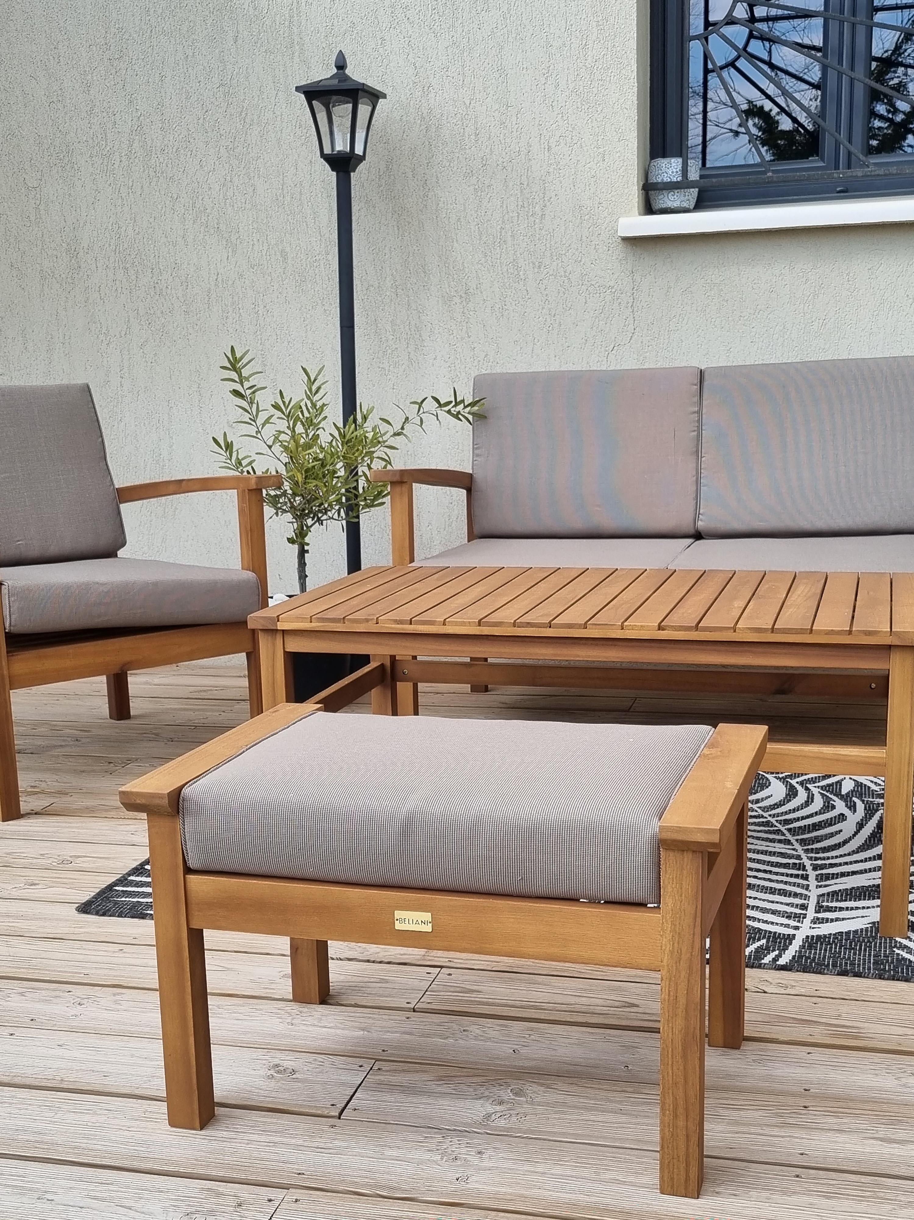 Loungeset met tafel en ottomaan 4-zits MANILA Acaciahout Lichtbruin