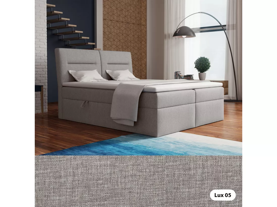 LE LIT BOXSPRING Moderno avec coffres de lit et surmatelas, en tissu Lux 05 (gris clair), 200x200 cm.