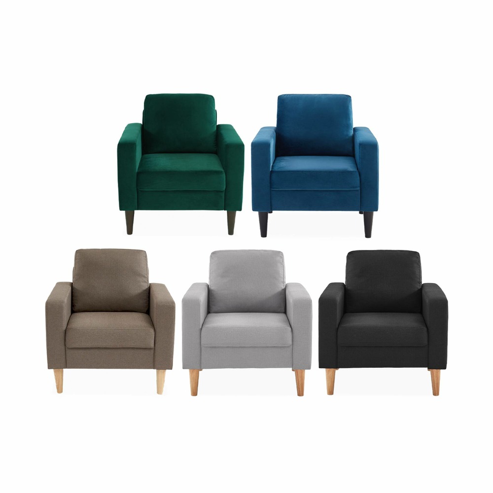 Fauteuil scandinave en tissu gris chiné foncé - bjorn - canapé 1 place fixe droit pieds bois