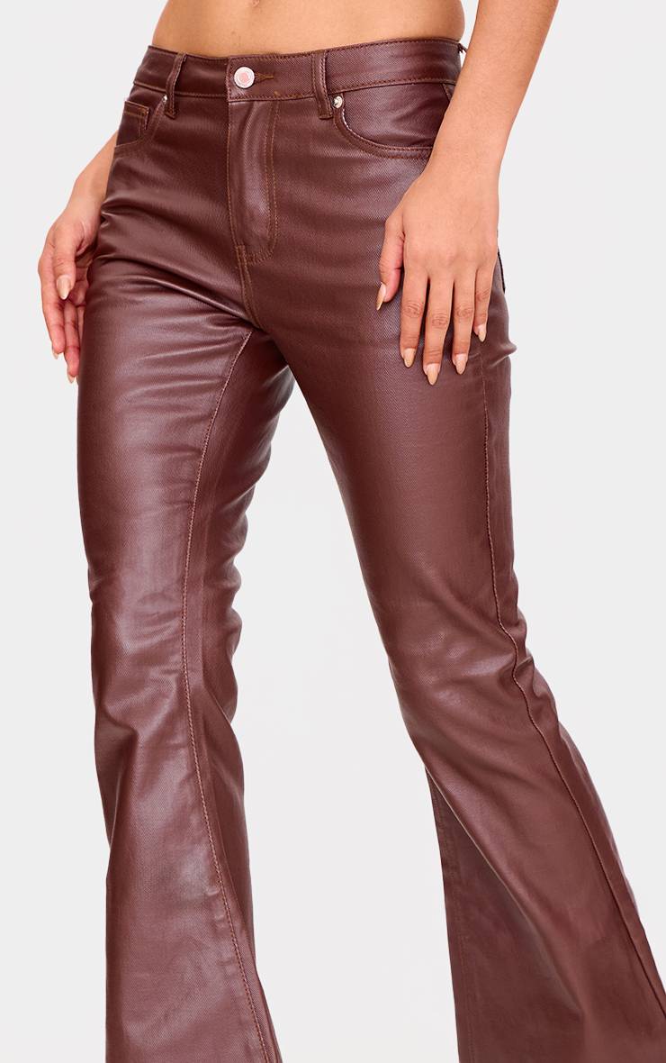Marron Jean Évasé En Denim Enduit