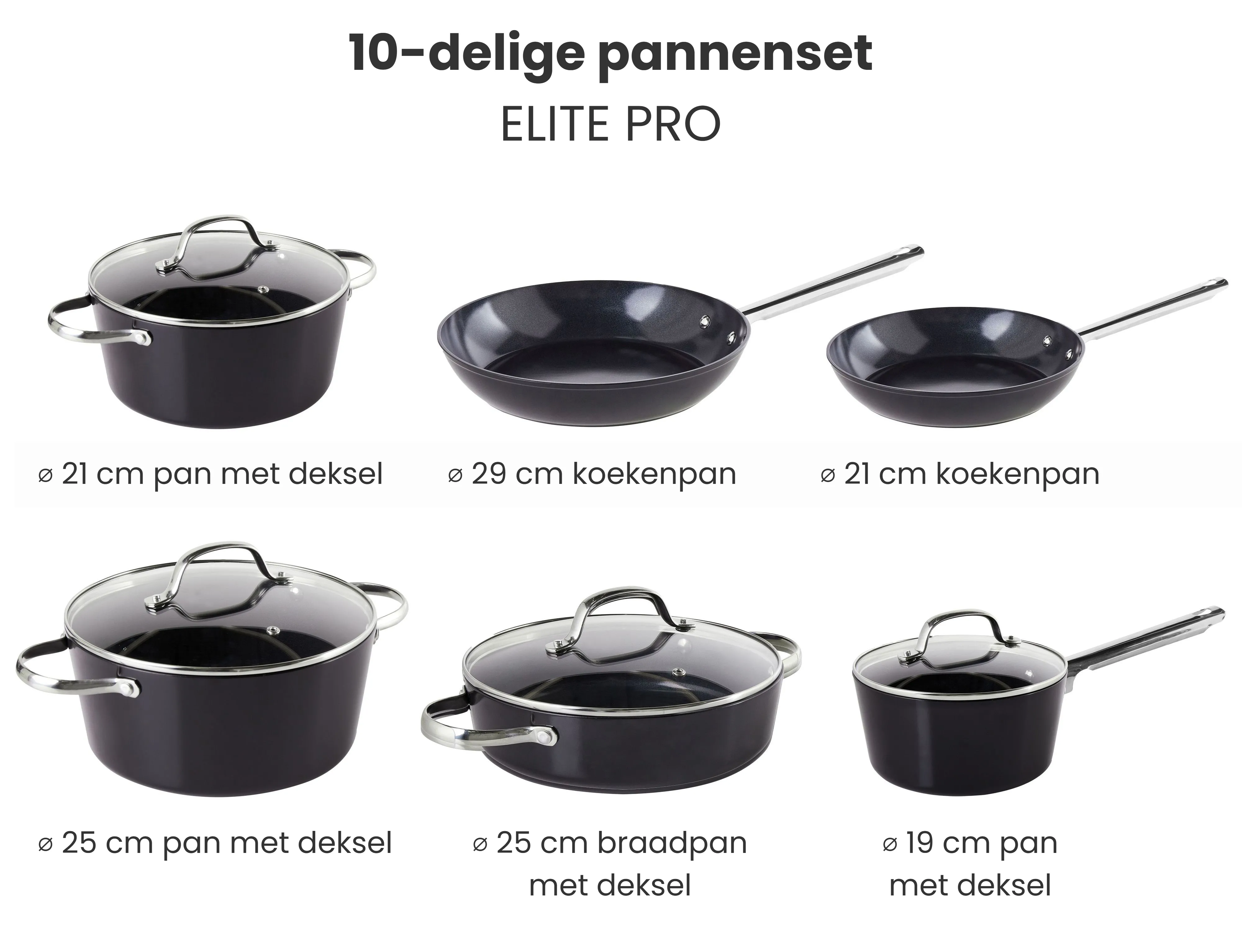 10-delige pannenset ELITE PRO Zwart