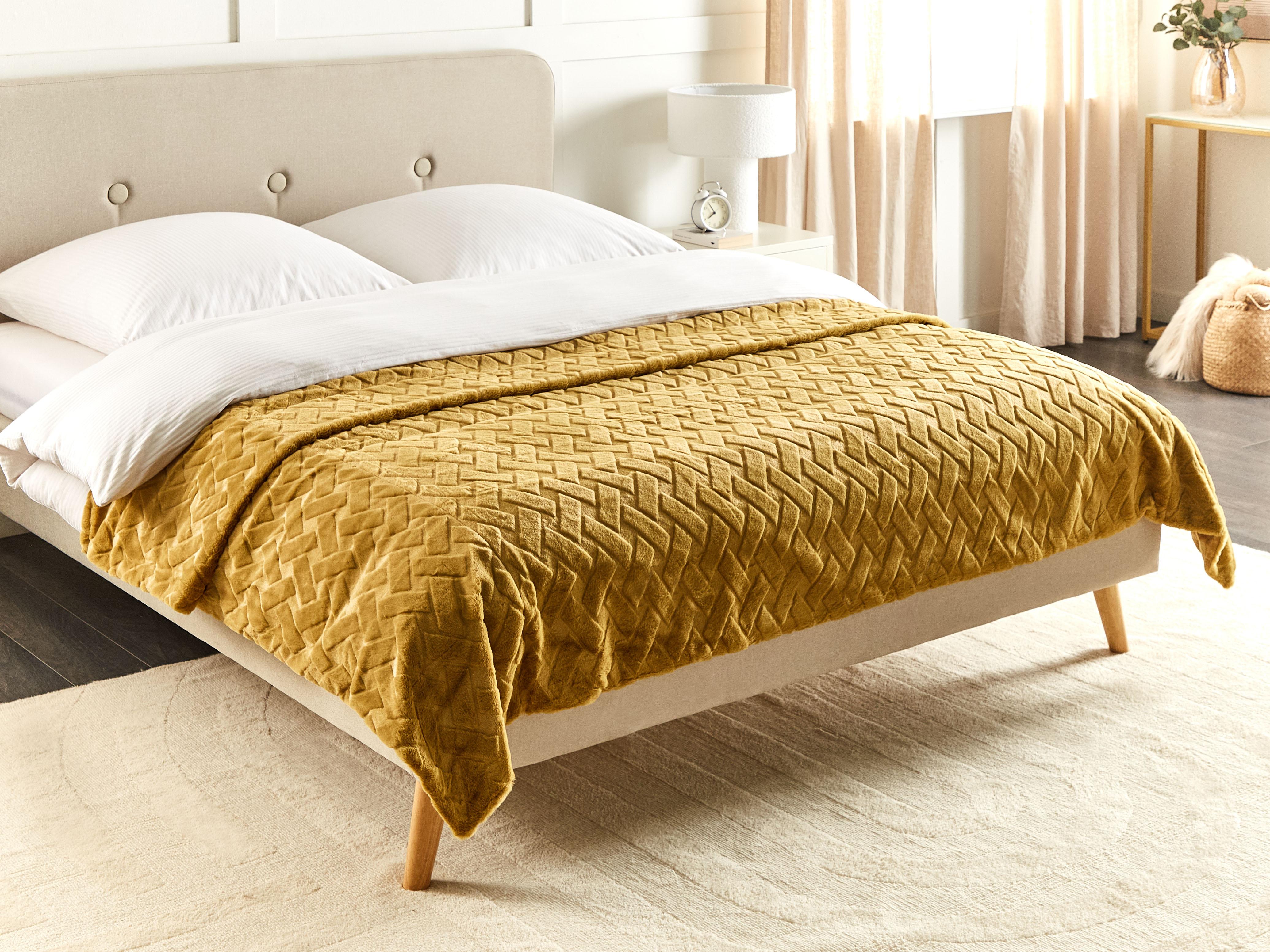 Sprei SITAPUR Nepbont 150 x 200 cm Mosterdgeel
