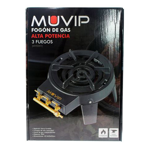 Fogão a gás Muvip de alta potência com 3 queimadores