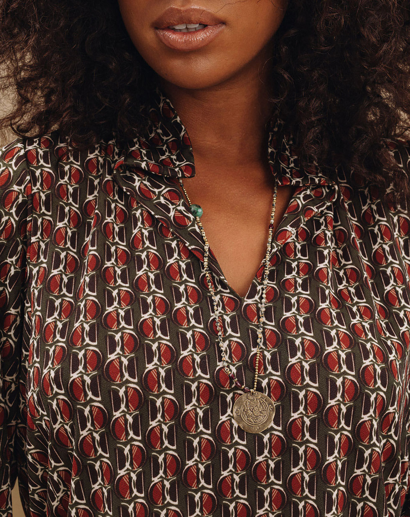 Lauren Vidal Blouse fluide Store imprimée forest kaki/marron
