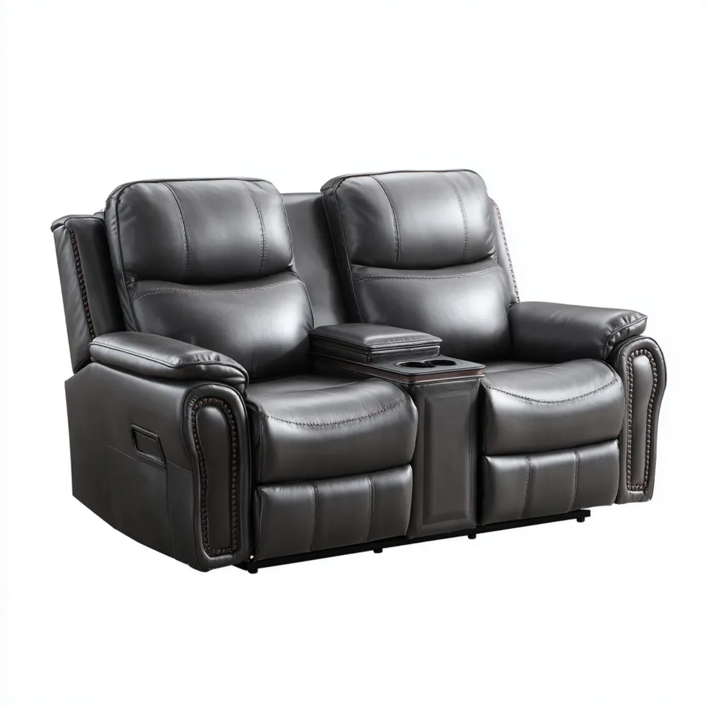 2-Sitzer-Sofa Kunstleder 150x90x100 cm mit Getränkehalter – Dunkelgrau – Moderner Stil