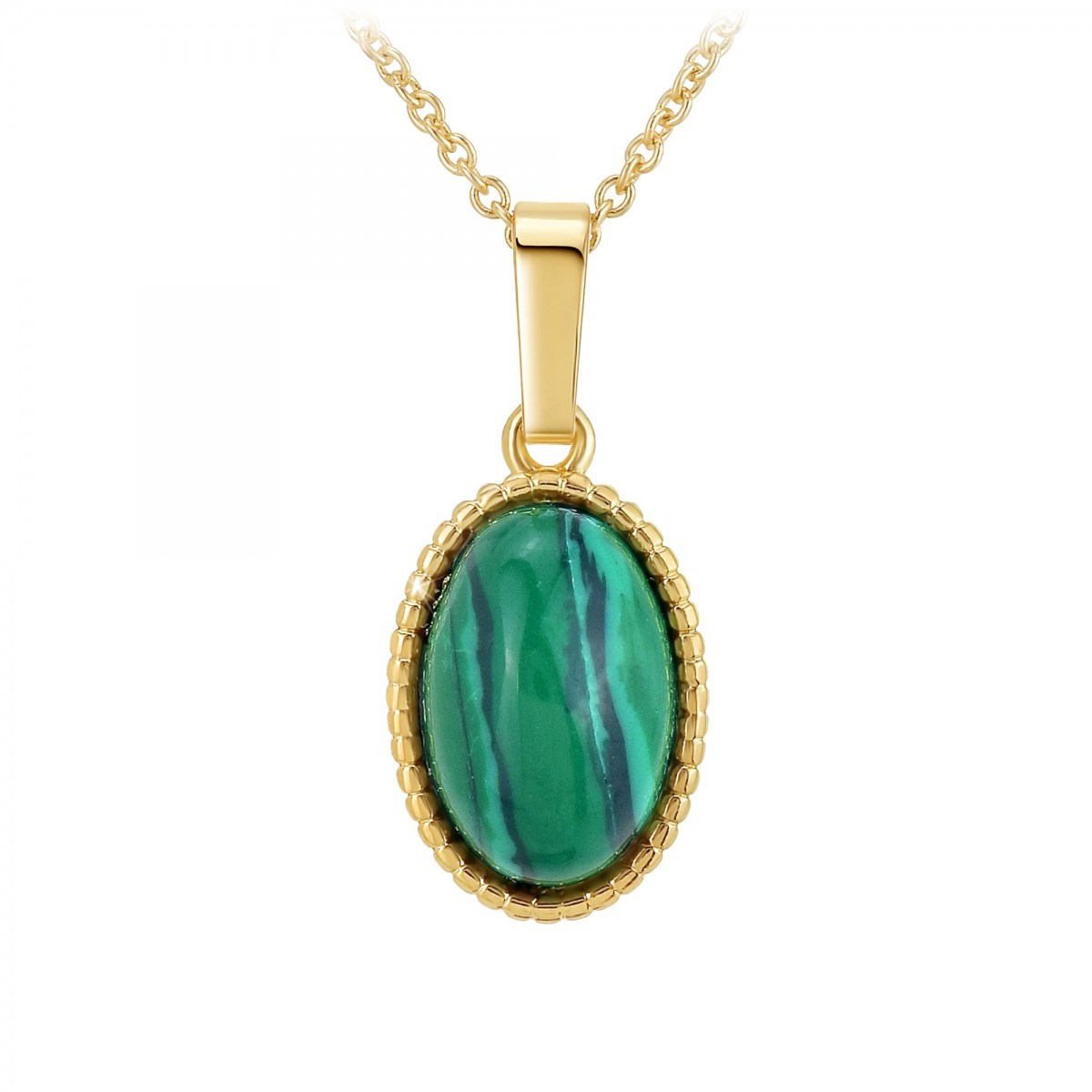 Collier SC Bohème orné d'une malachite en Métal rhodié Finement doré