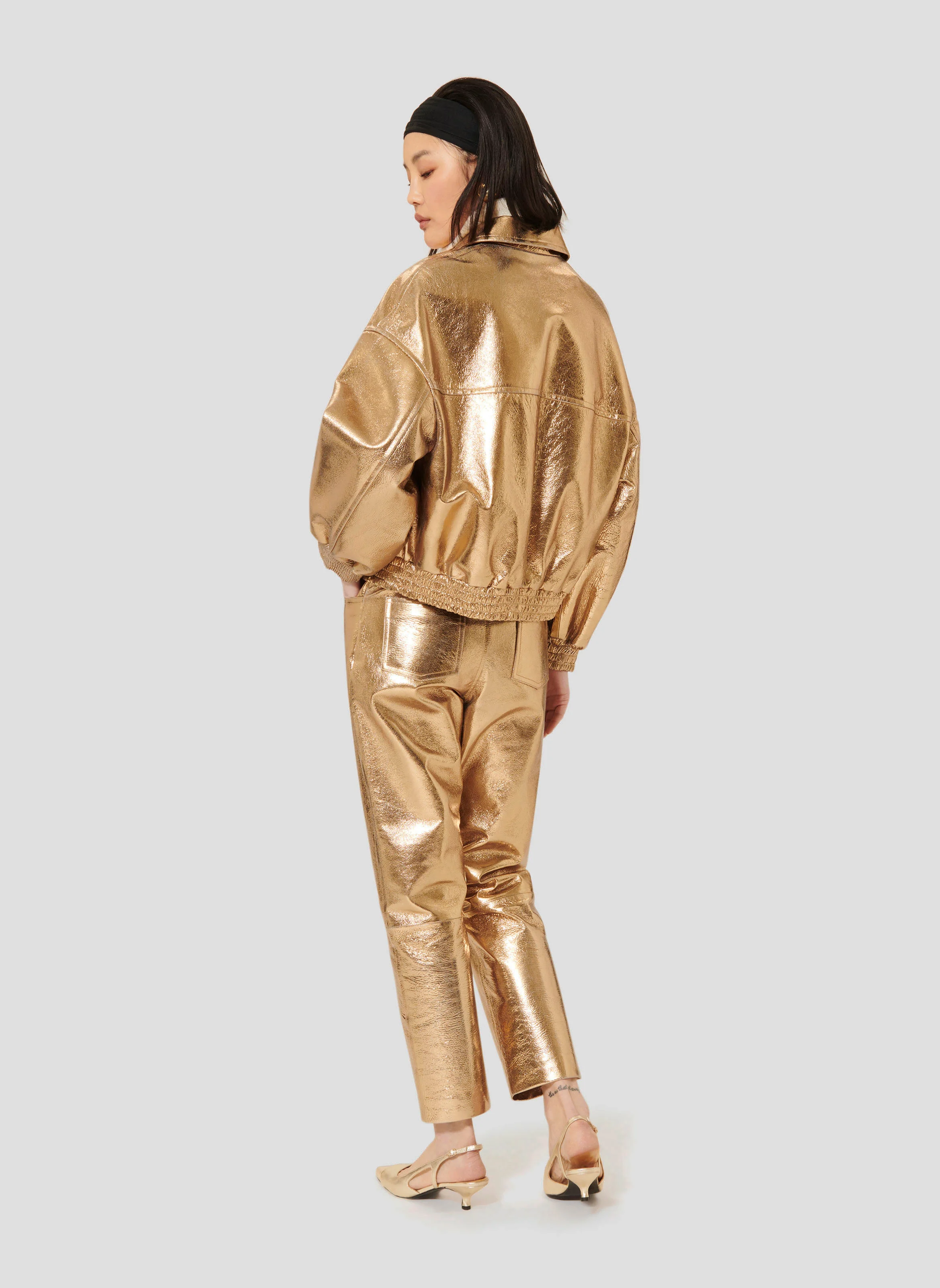 BIBBA - Blouson oversize en cuir métallisé | Jaune