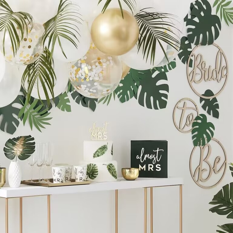 (50cm) Braut Schleier Haarschmuck Junggesellinnenabschied Tüll Schleier Bride to Be mit Blumenkranz - Weiss / Gold / Grün