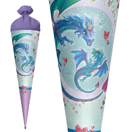Roth Schultüte Drachenliebe mit Glitter, 70 cm, rund