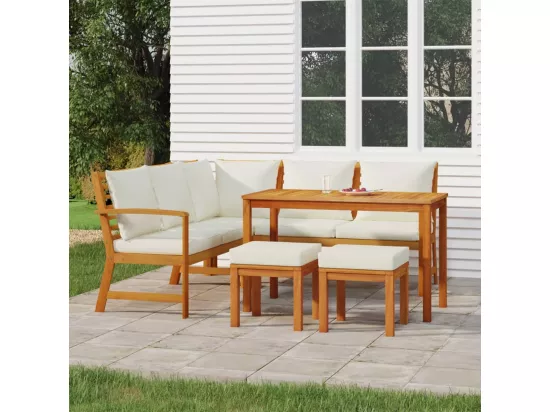 Ensemble à dîner de jardin 6 pièces avec coussins Bois d'acacia