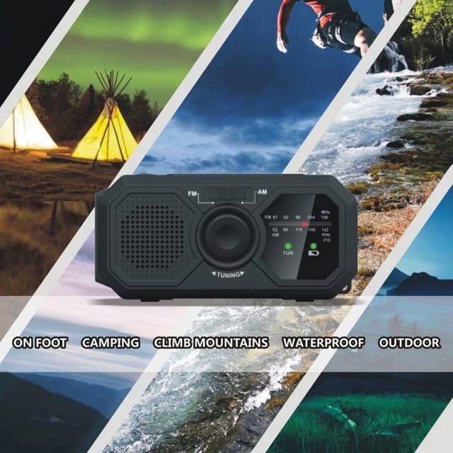 Vejr AM / FM Radio Solar Håndsving 1200mAh PowerBank lommelygte