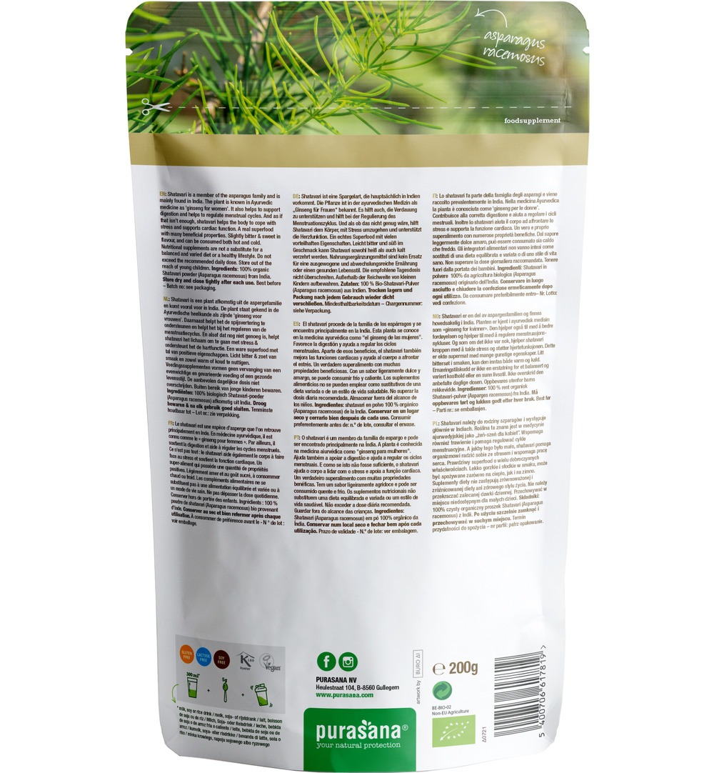 Purasana Shatavari Poeder – Vegan Bio (200 gr)