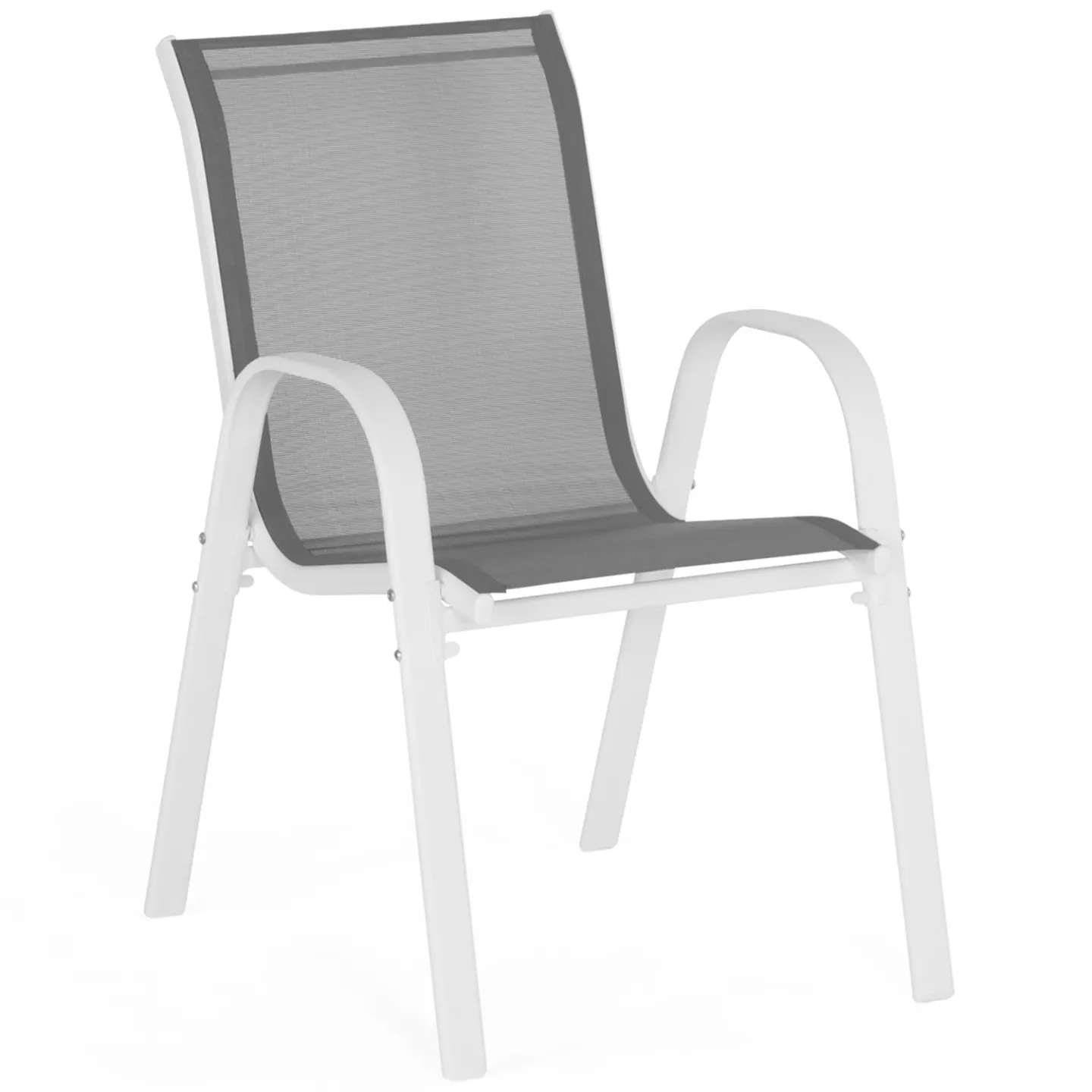 Salon de jardin MADRID table extensible 135-270 CM et 12 chaises empilables blanc et gris