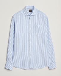 Oscar Jacobson Wide Spread Linen/Cotton Venetian Stripe Shirt Blue