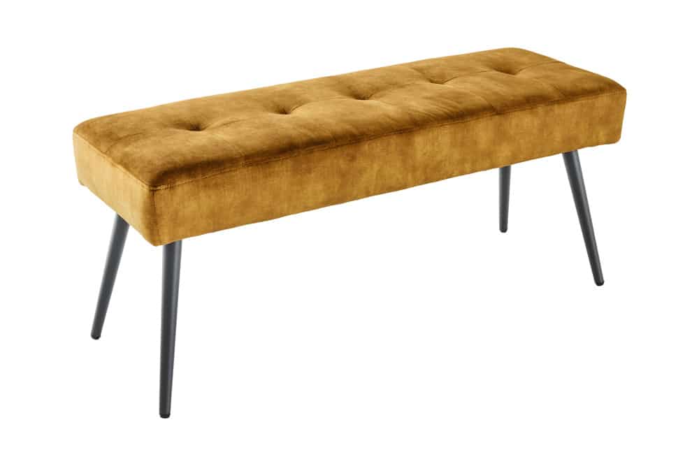 Design Sitzbank BOUTIQUE 100cm senfgelb Samt schwarze Metallbeine