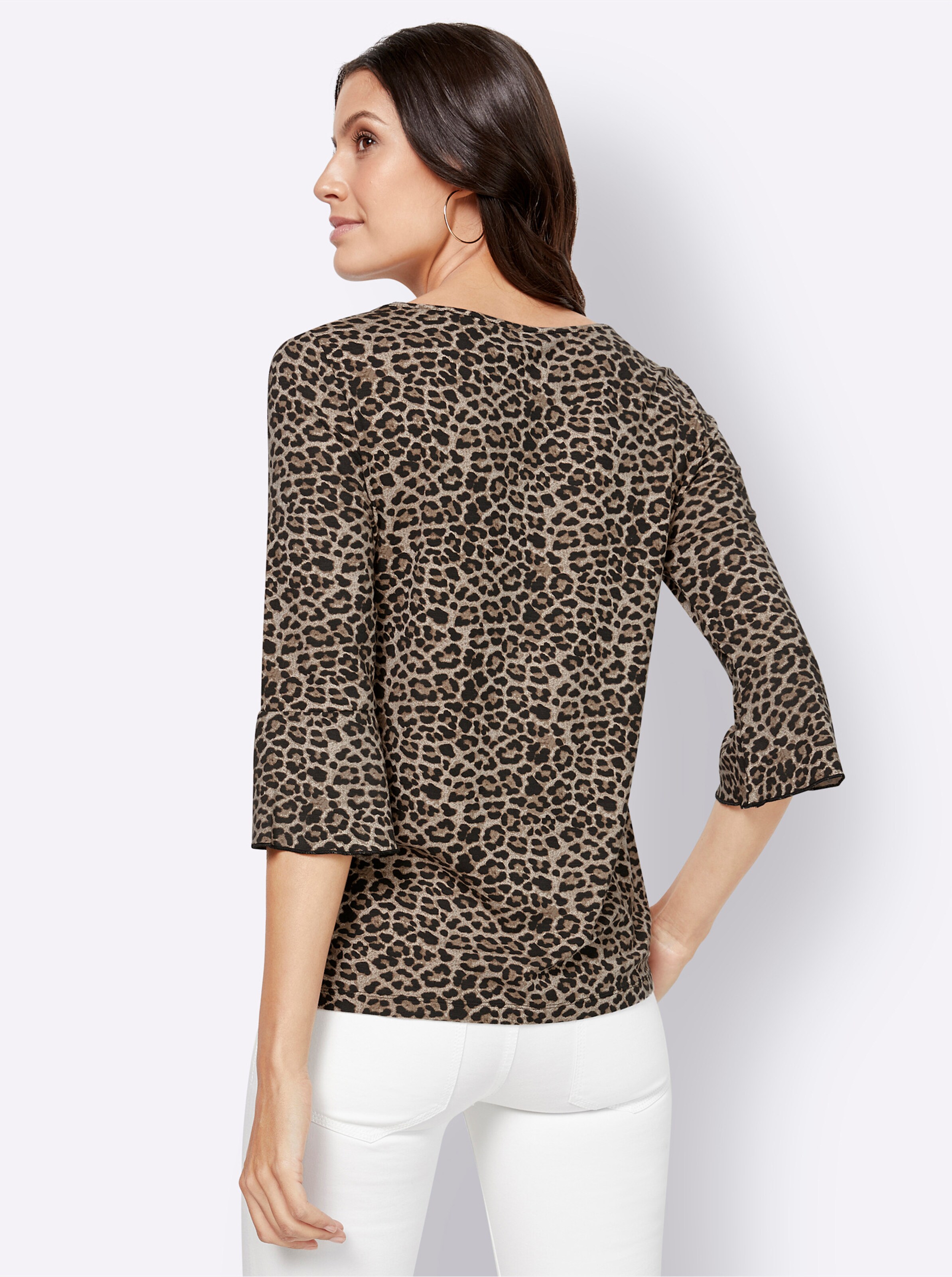 Print-Shirt in schwarz-beige-bedruckt