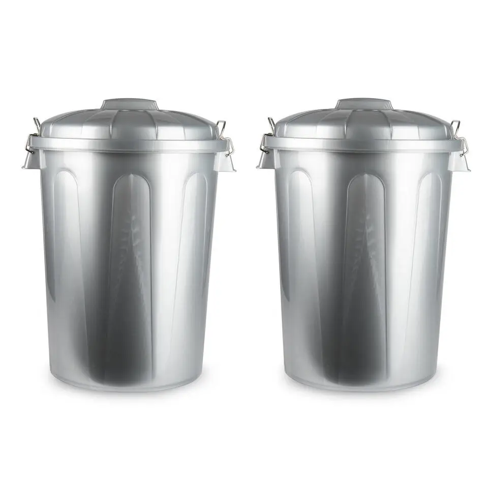 Forte Plastics Afvalbak - zilverkleurig - afvalemmer met deksel - 70l
