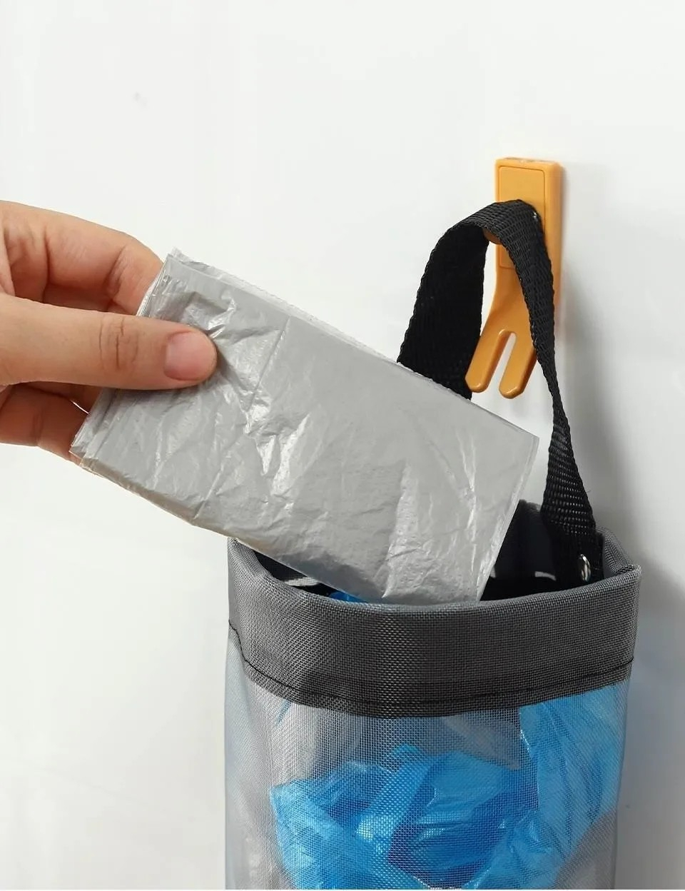 (36cm) Mesh Müllbeutel Hänge Halterung Einkaufs Tüten Sack Spender für Küche / Badezimmer - Schwarz