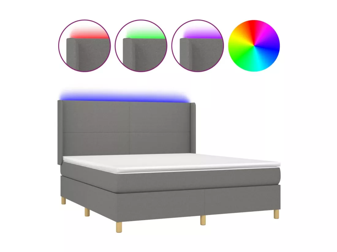 Sommier tapissier et matelas et LED Gris foncé 180x200 cm Tissu