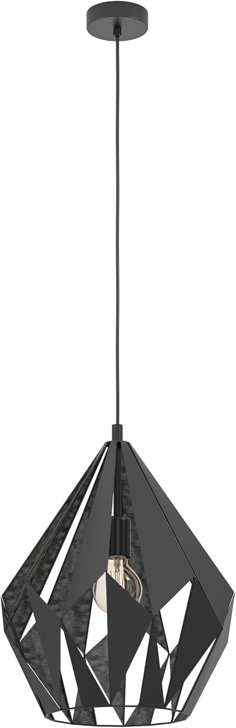 EGLO Pendellampe Carlton 1, 1 flammige Vintage Pendelleuchte, Retro Hängelampe aus Stahl, Farbe: Schwarz, silber, Fassung: E27, Ø 38,5 cm