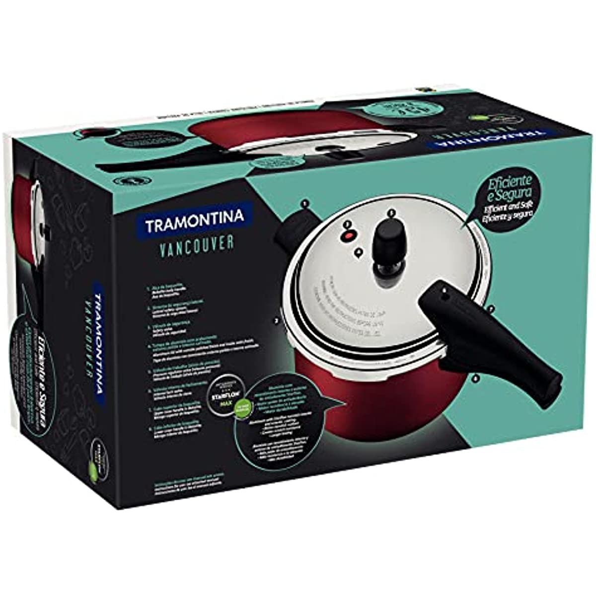 Tramontina Vancouver 20582720 Panela de Press&atilde;o com Revestimento Interno e Externo de Antiaderente Starflon Max, 20 cm e 4,5 L, Vermelho (Red Aluminium)