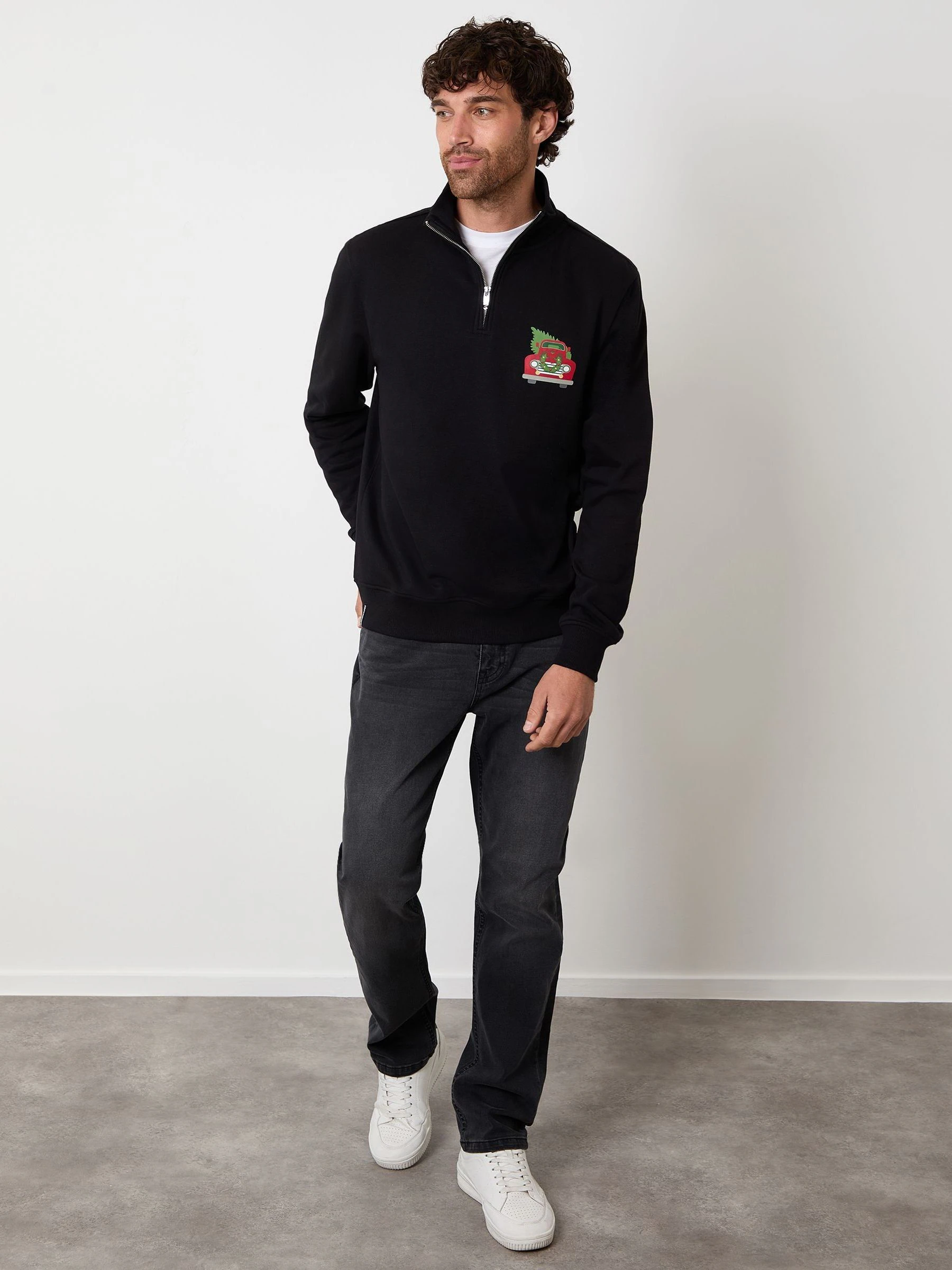 Zwart - Half met rits - Threadbare Christmas Graphic Print Sweatshirt