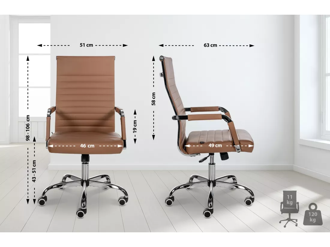 Chaise de bureau - Similicuir & Métal chromé - Marron clair - Amadora