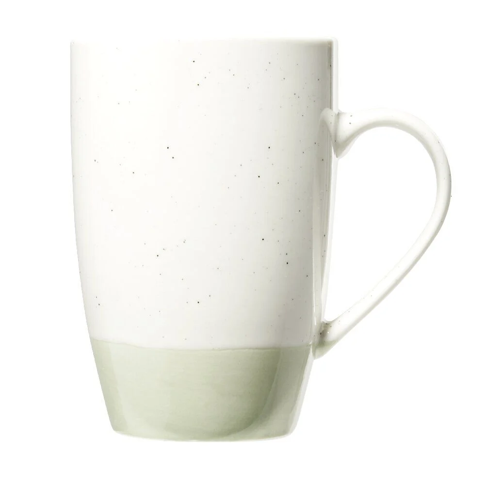 Mug en faïence blanc chiné et vert 500ml H15,5cm