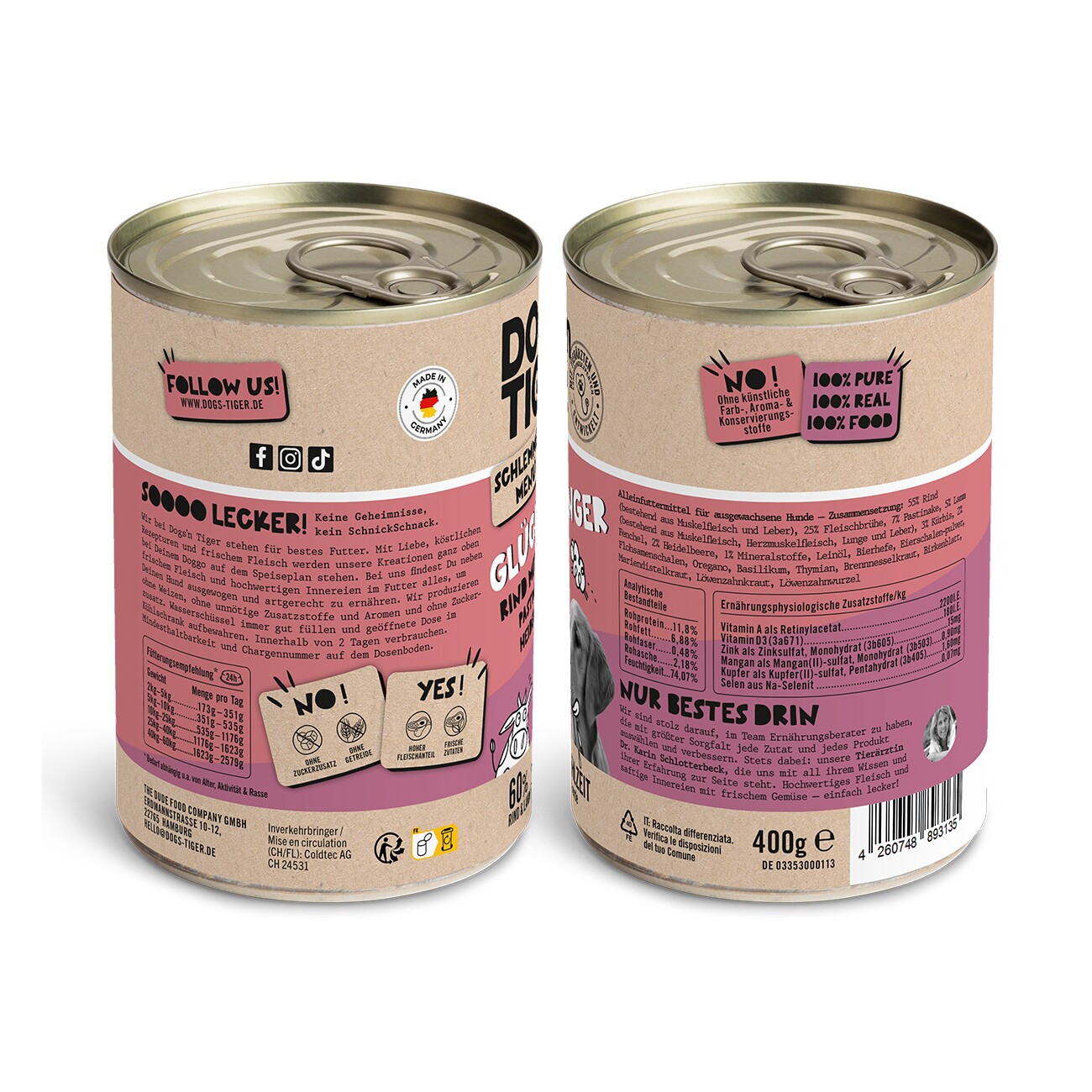 Dogs'n Tiger Glücksbringer Rind & Lamm 6x400 g