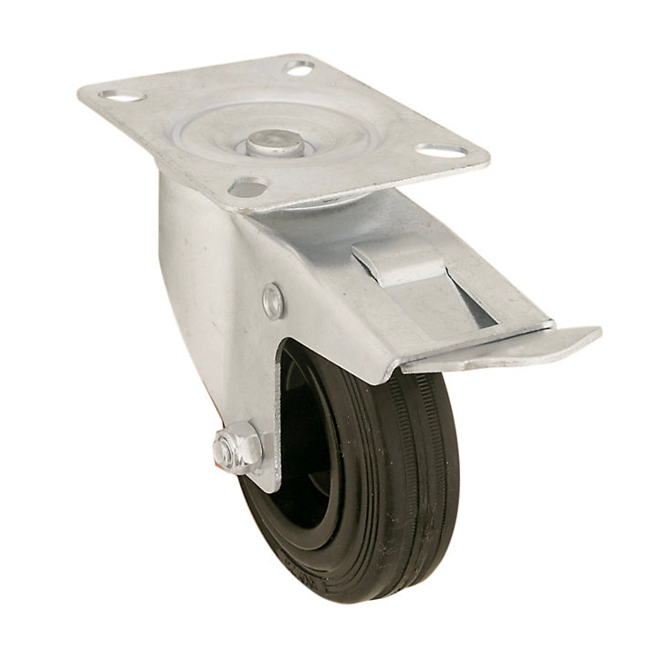 Roulette pivotante noire ø10 cm avec freins, charge max 75 kg