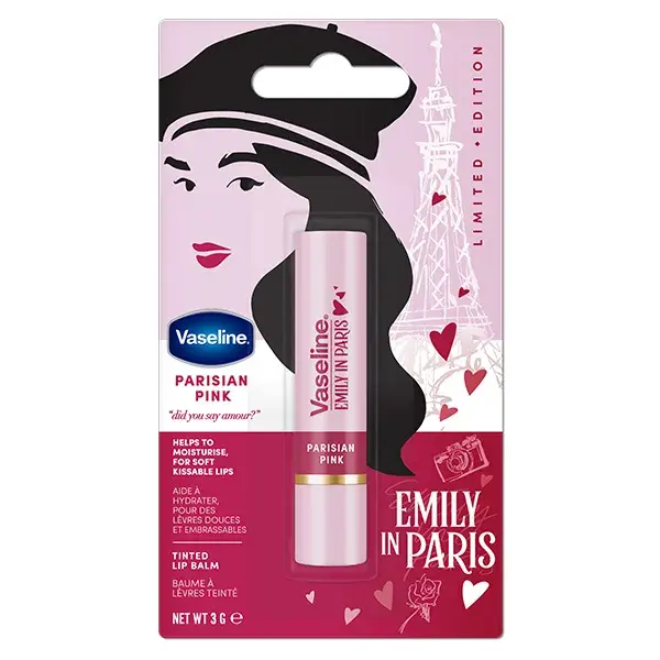 Bálsamo labial com cor Vaseline Emily in Paris Parisian Pink 3g