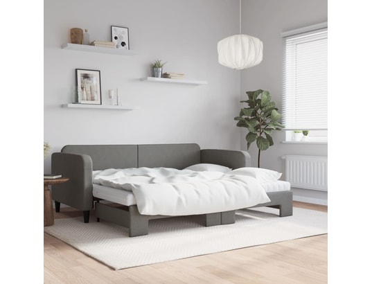 VIDAXL - Lit de jour avec gigogne et matelas gris foncé 90x200 cm tis...