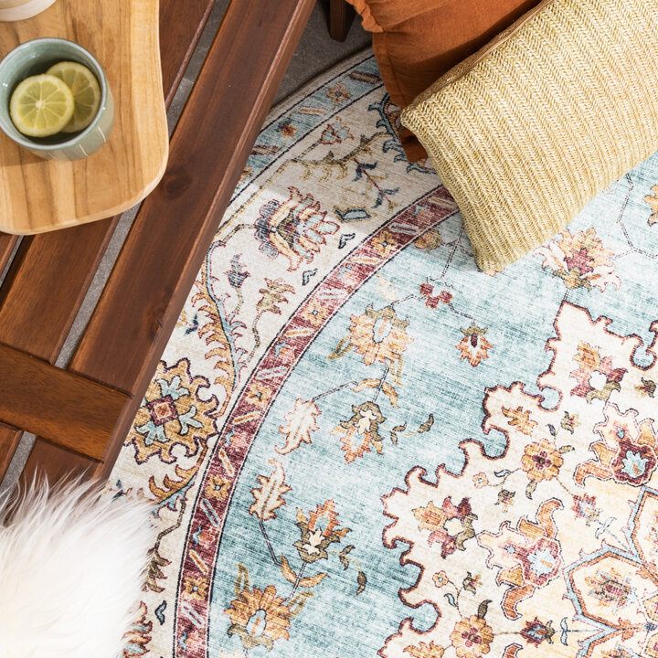 Rond vintage buitenkleed - Santo Medaillon Lichtblauw