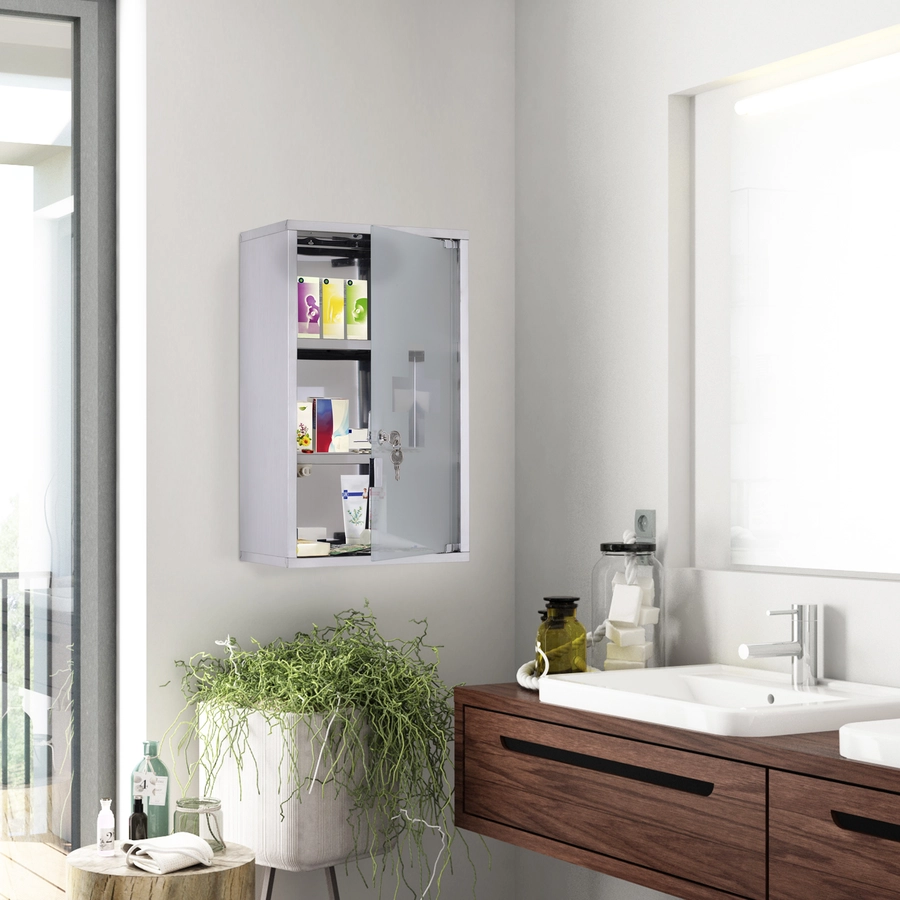 HOMCOM Medizinschrank mit 3 Fächer silber