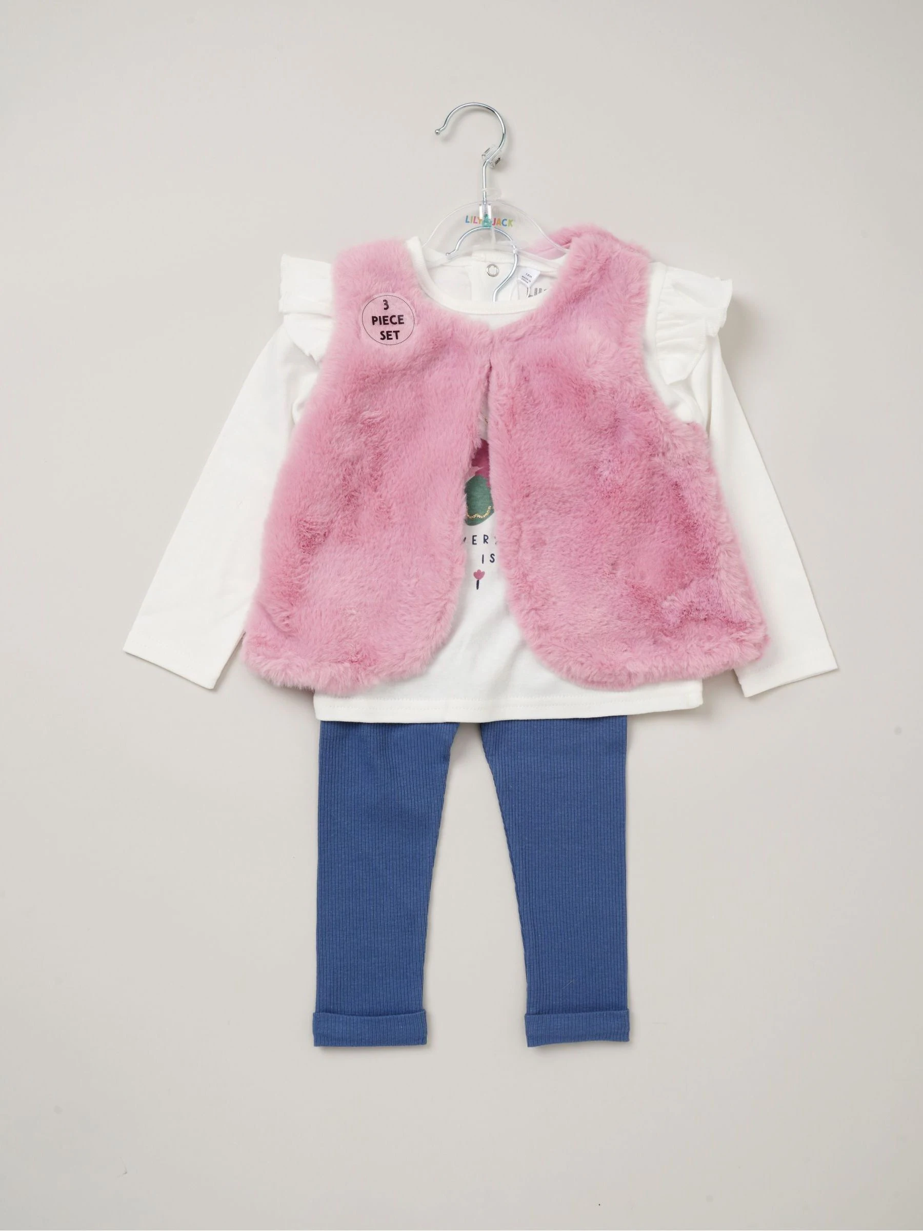 Blauw - Lily & Jack bodywarmer met imitatiebont en 100% katoenen top en legging