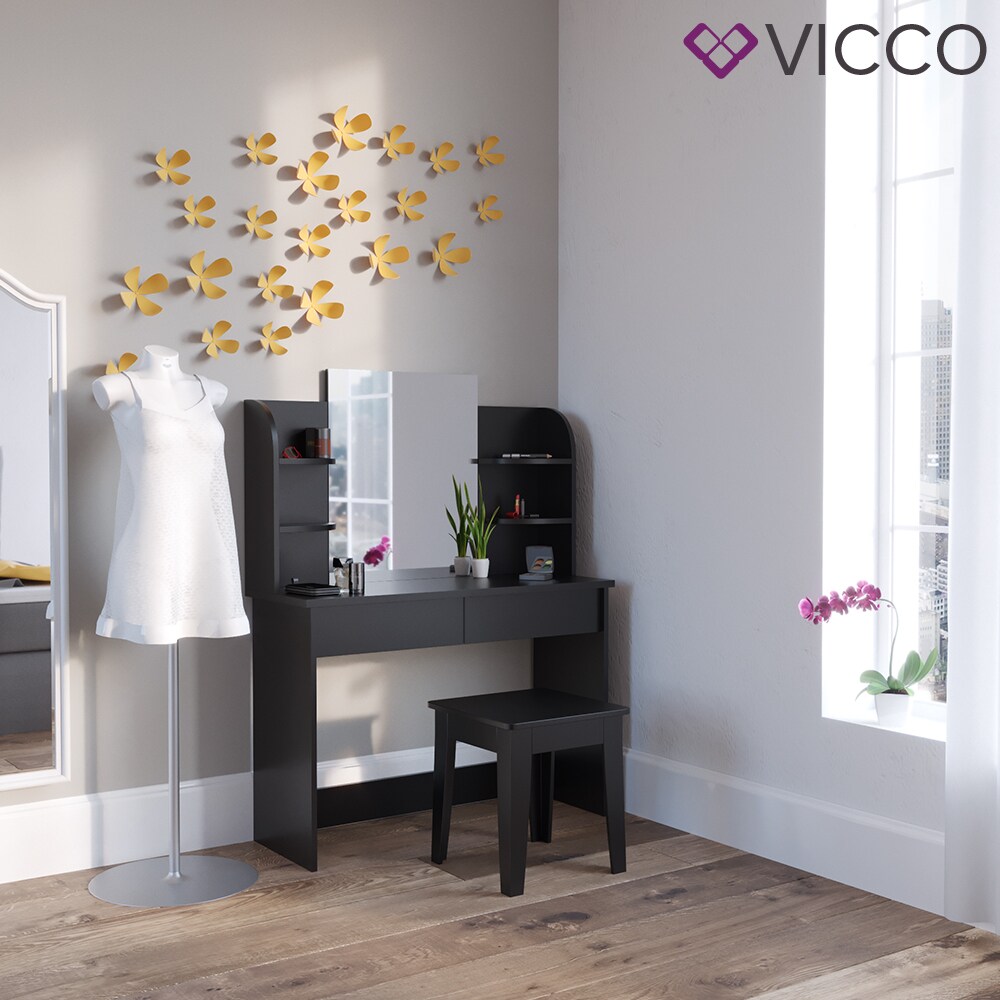 Vicco Schminktisch Charlotte Frisiertisch Kommode Frisierkommode Spiegel Schwarz