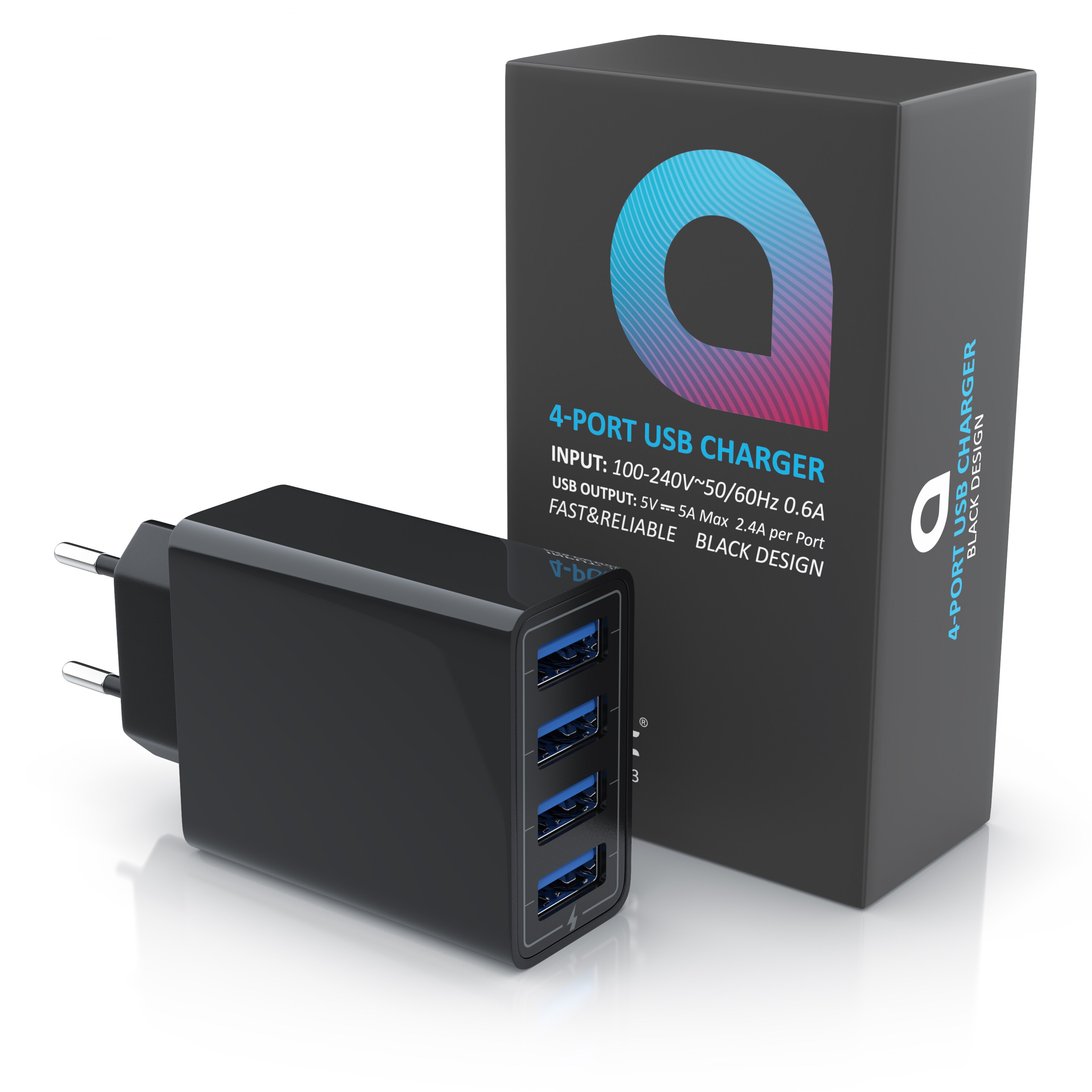 Aplic USB-Ladegerät 5000 mA, 4-Port Netzteil für Handy, Tablet uvm. 5000mA, 2,4A Max. je Port, 25W