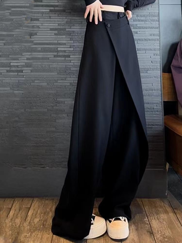 Trendjane - High Rise Plain Asymmetrische Pantalon met Wijde Pijpen